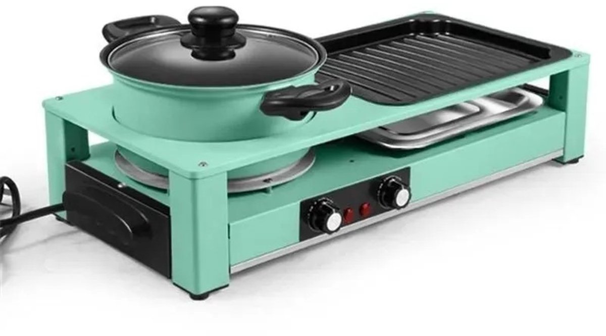 Brandistry - Elektrische Gril - 3 In 1 Elektrische Gril - Tafelgrill - Grillplaat - Elektrische Antiaanbakpan 220V - Groen