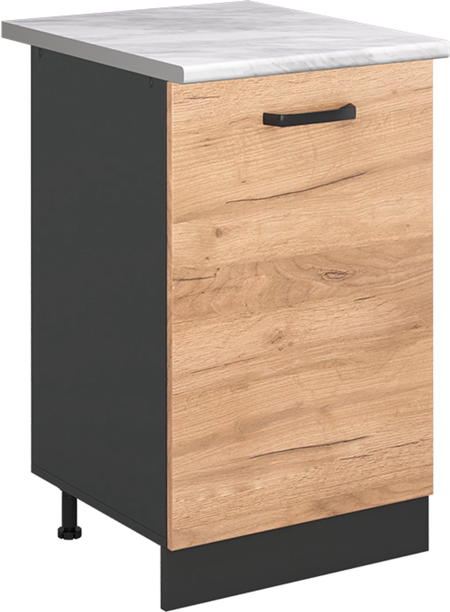 Vicco Keukenonderkast R-Line, Goudkleurig Eiken/Antraciet, 50 cm marmer werkblad