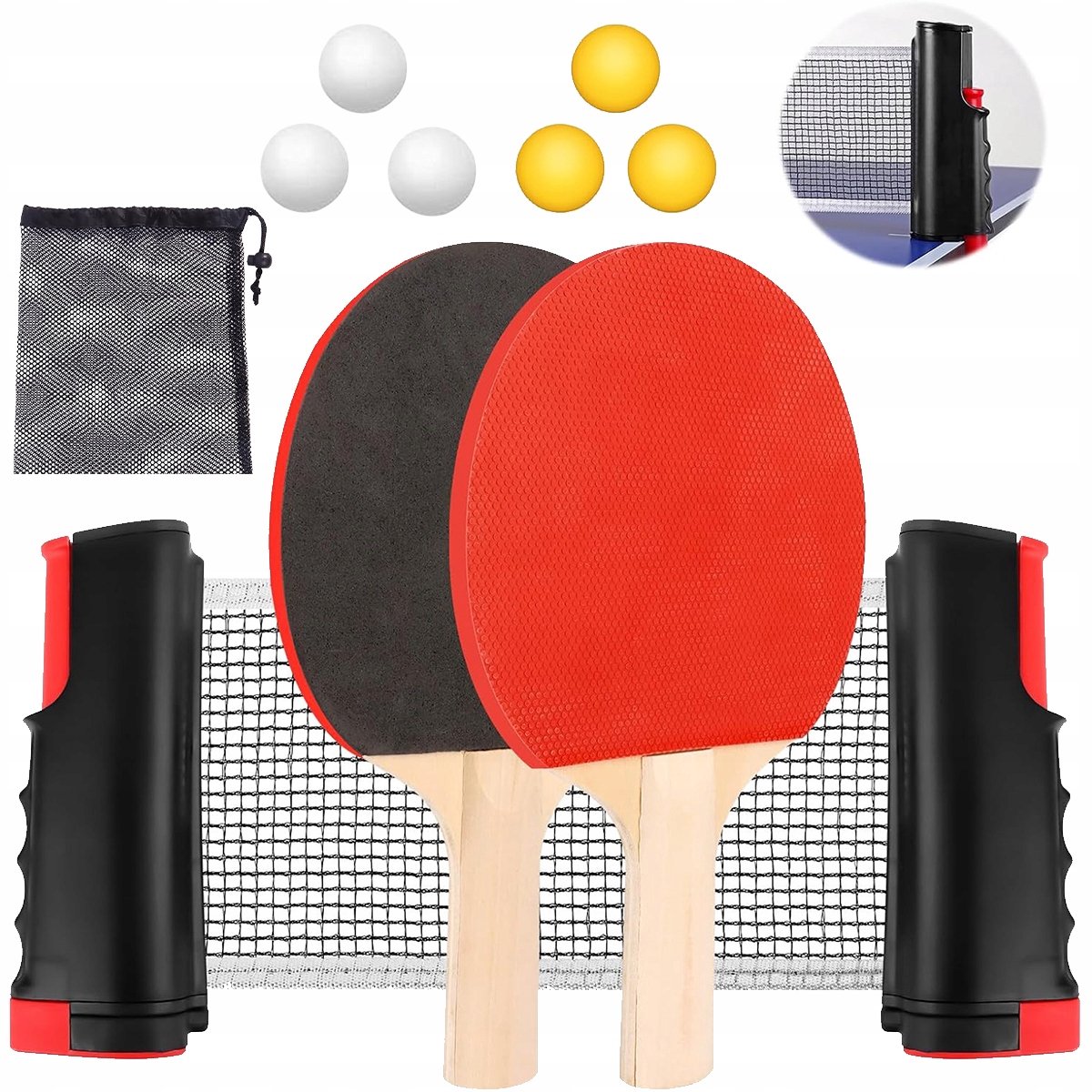 Complete Tafeltennisset: 2 Batjes, 6 Ballen, Net & Tas