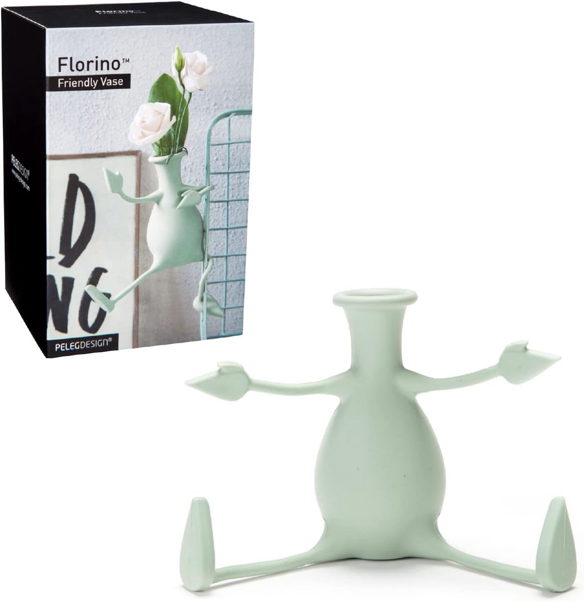 Florino Bloemenvaas – Flexibele Siliconen Vaas met Armen en Benen – Uniek Modern Decoratie Item voor Huis of Kantoor – Origineel Cadeau – Mintgroen
