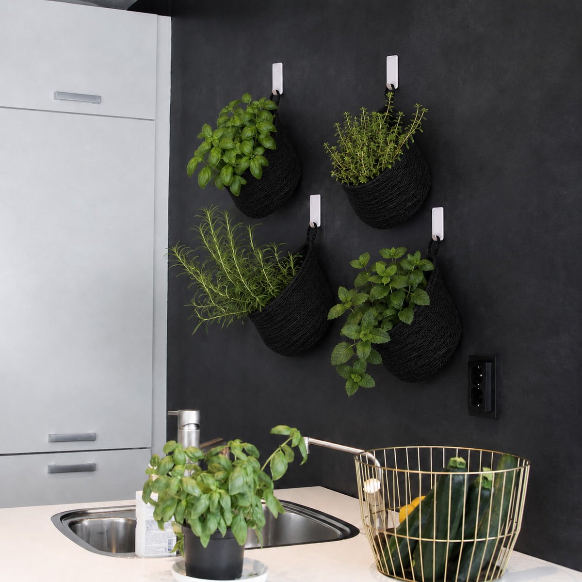 Magnetische Hanging Basket Zwart - Kamer26