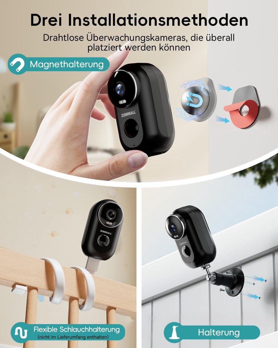 Wildcamera - Zwart - Draadloos met Magnetische Houder - 2K Kleurennachtzicht en AI Detectie - Voor Buitenbeveiliging