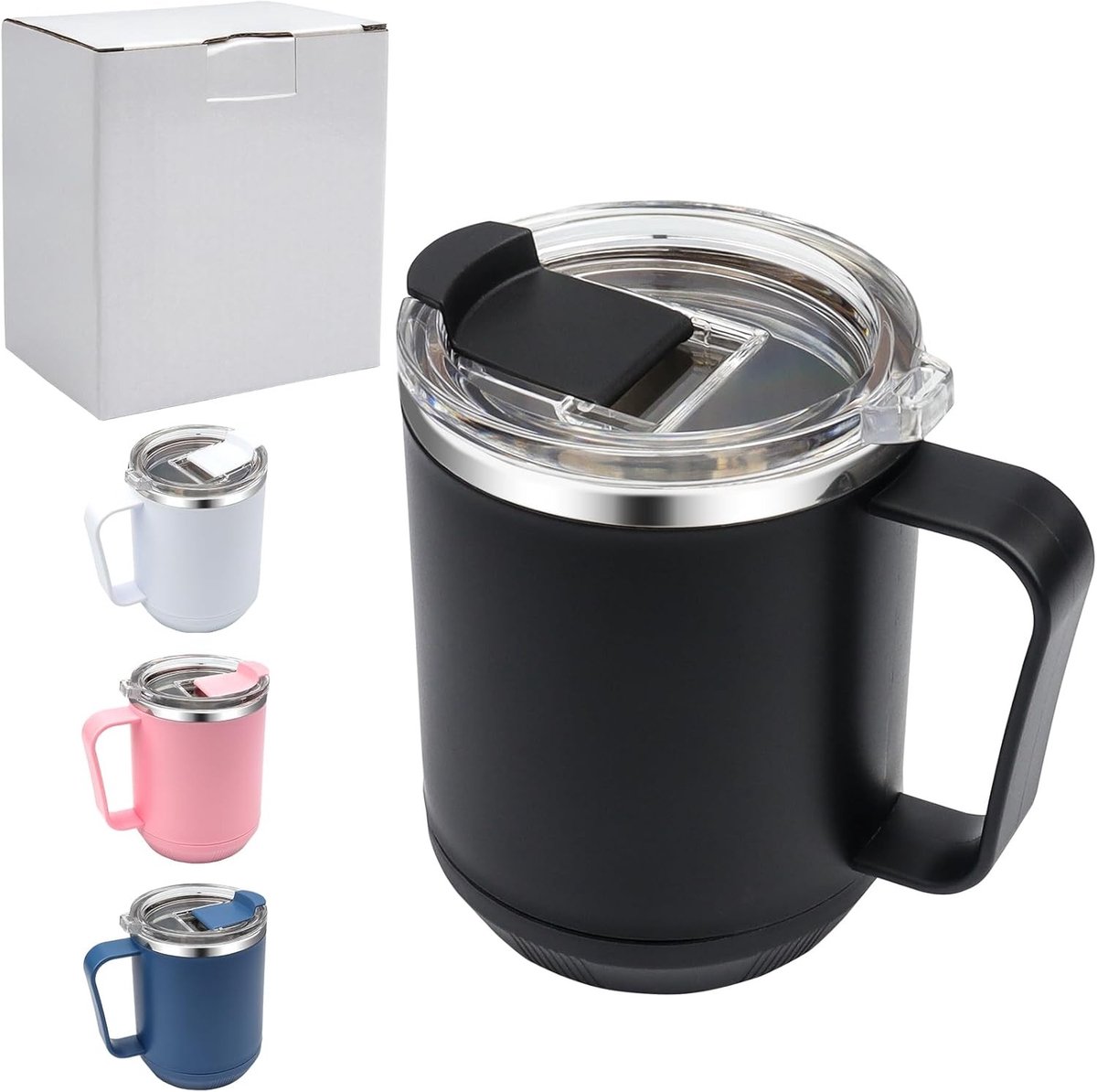 Dubbelwandige Vacuüm Geïsoleerde RVS Koffiemok 460ml met Antislip Handvat en Glijdend Deksel voor Koffie en Thee