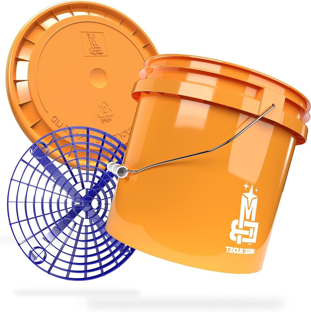Wasemmer Set - Emmer met Deksel - Auto Wassen - Met Vuilzeef - 13 Liter - Oranje Blauw