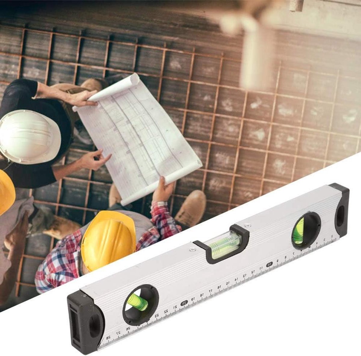 Drievoudige Waterpasliniaal - Waterpasmeter Meetgereedschap - Nauwkeurig Meten - Sterke Magneet - 30 cm - Aluminiumkleur