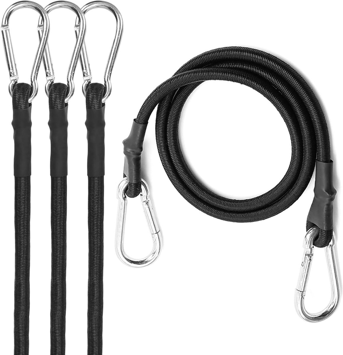 Elastische touwen met haken - Spanbanden bagage - Bagage vastzetten - Roestvrijstalen haken - 100 cm - Zwart