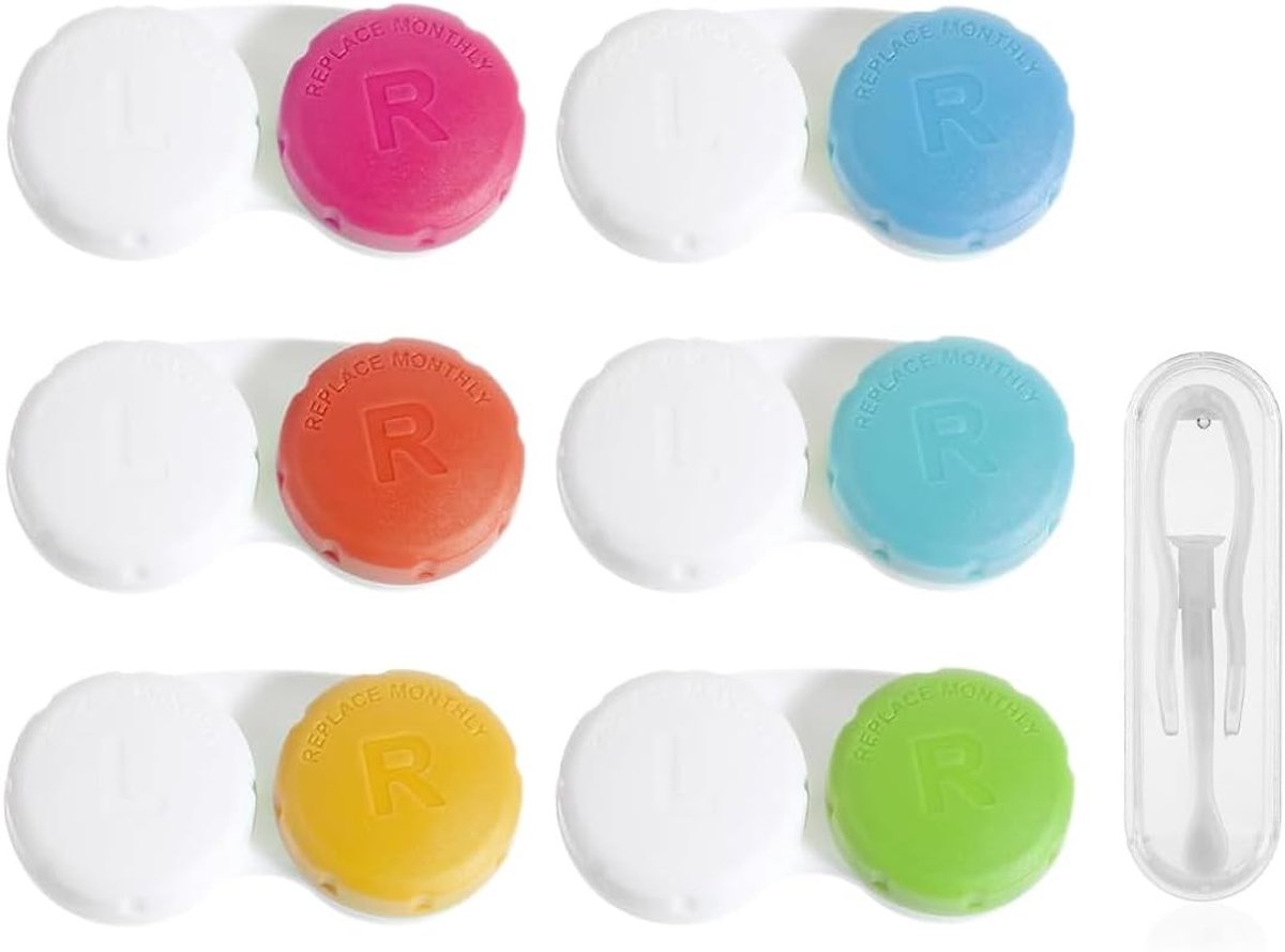 Set van 6 Kleurrijke Contactlenshouders - Lekvrije Opbergtas voor Thuis en Reizen, Compact en Handig voor Contactlenzen