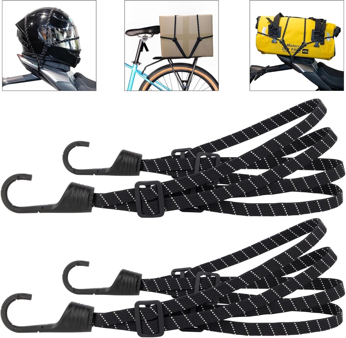 Snelbinders fiets - Reflecterend - 60 cm - Elastische Bagagebanden met Haken - Voor Motorrijders