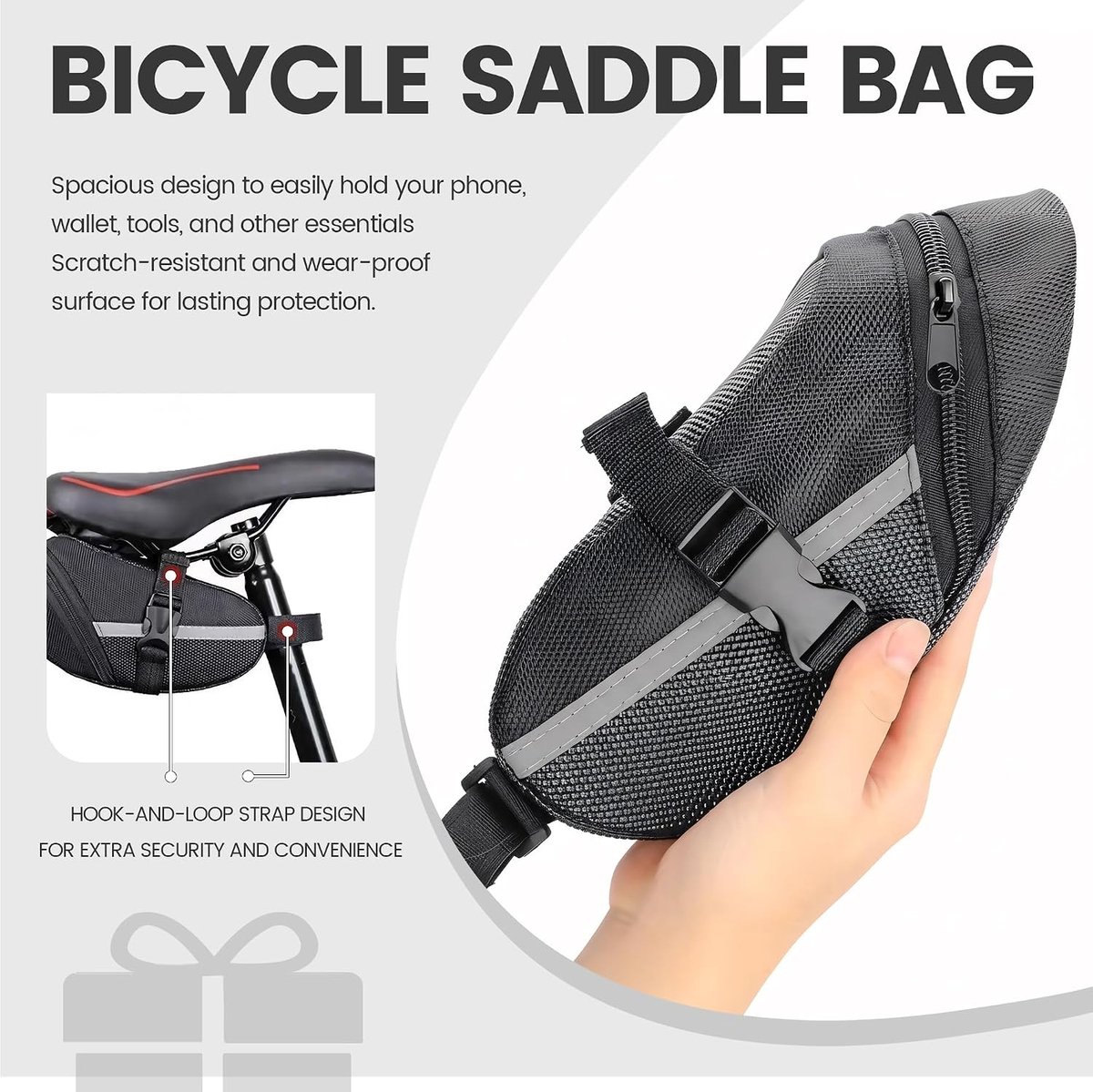 Fietszadeltas - Zwart - 23 x 10 x 7 cm - Waterdichte Tas van Duurzaam Nylon - Voor Fietsers