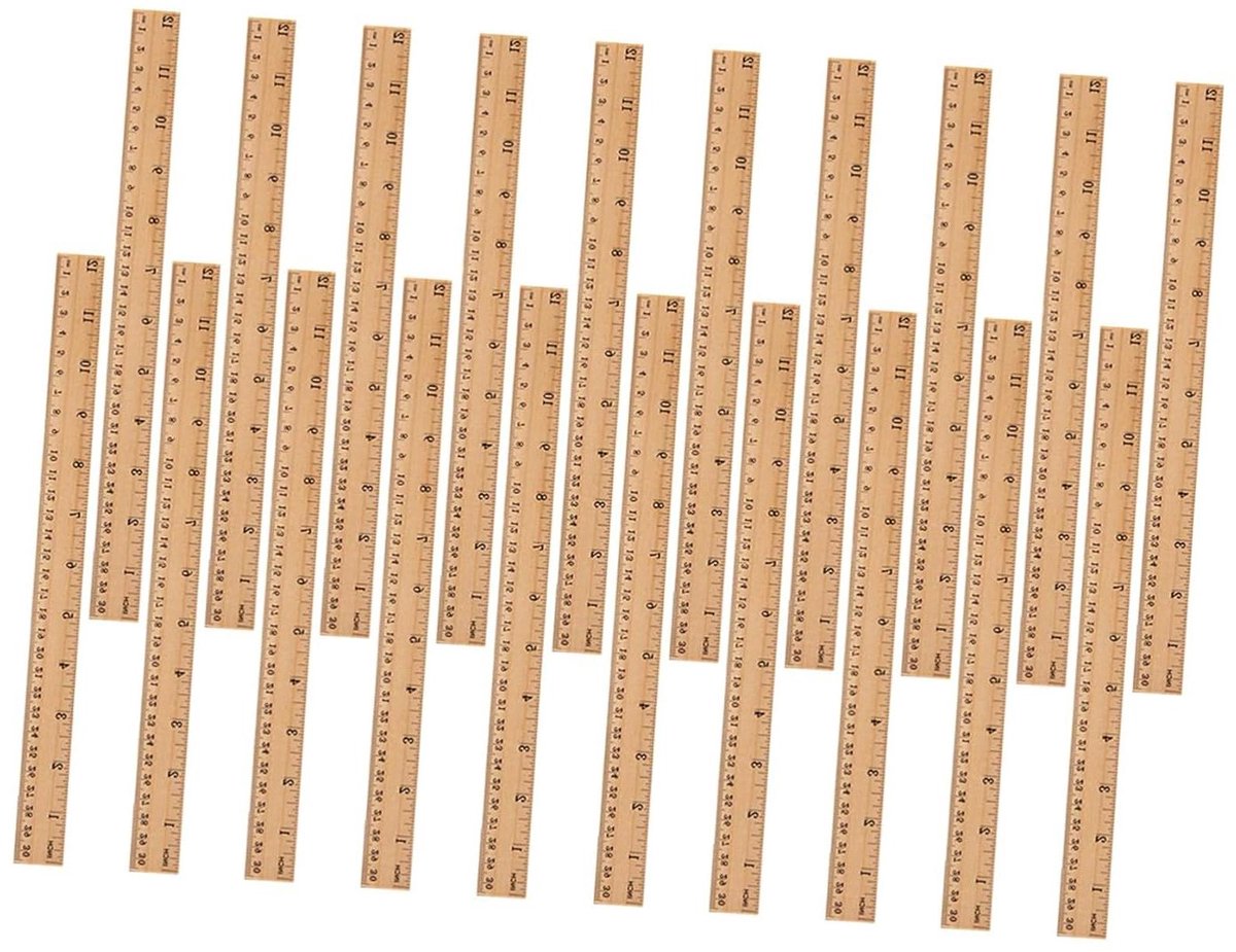 Houten Meetlat - Liniaal Hout - Tekenen en Meten - Dubbelzijdig - 30 cm - Lichtbruin