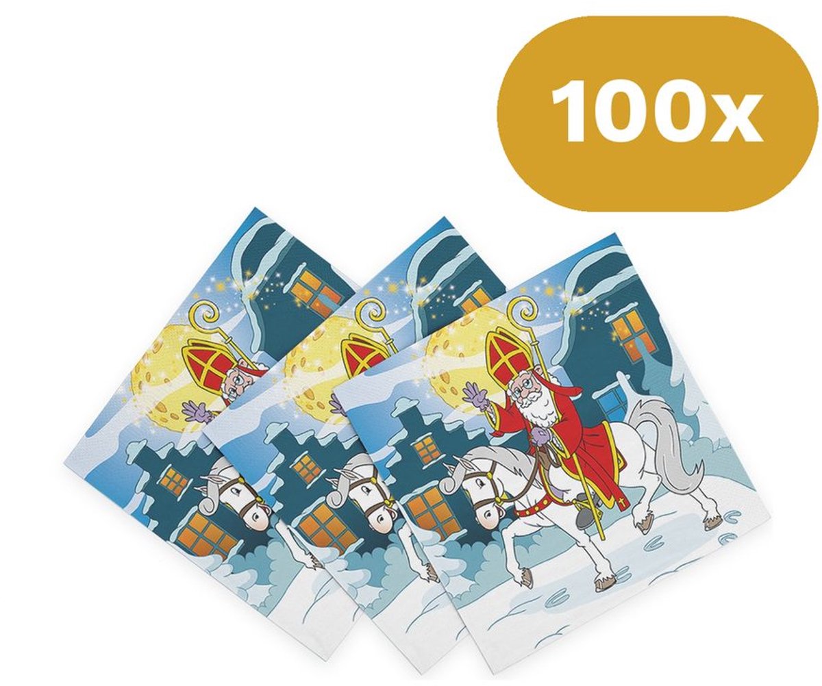 100x Sinterklaas Servetten 33x33cm FSC 3-laags - Papieren Lunch servetten Sint - Pakjesavond Tafeldecoratie