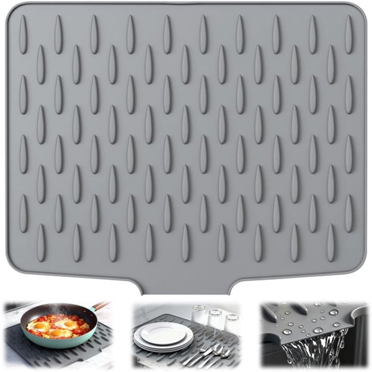 Afvoermat Antislip - Siliconen Droogmat - Hittebestendige Werkbladbeschermer - Opvouwbaar - Sneldrogend - 15,7 x 12,6 inch