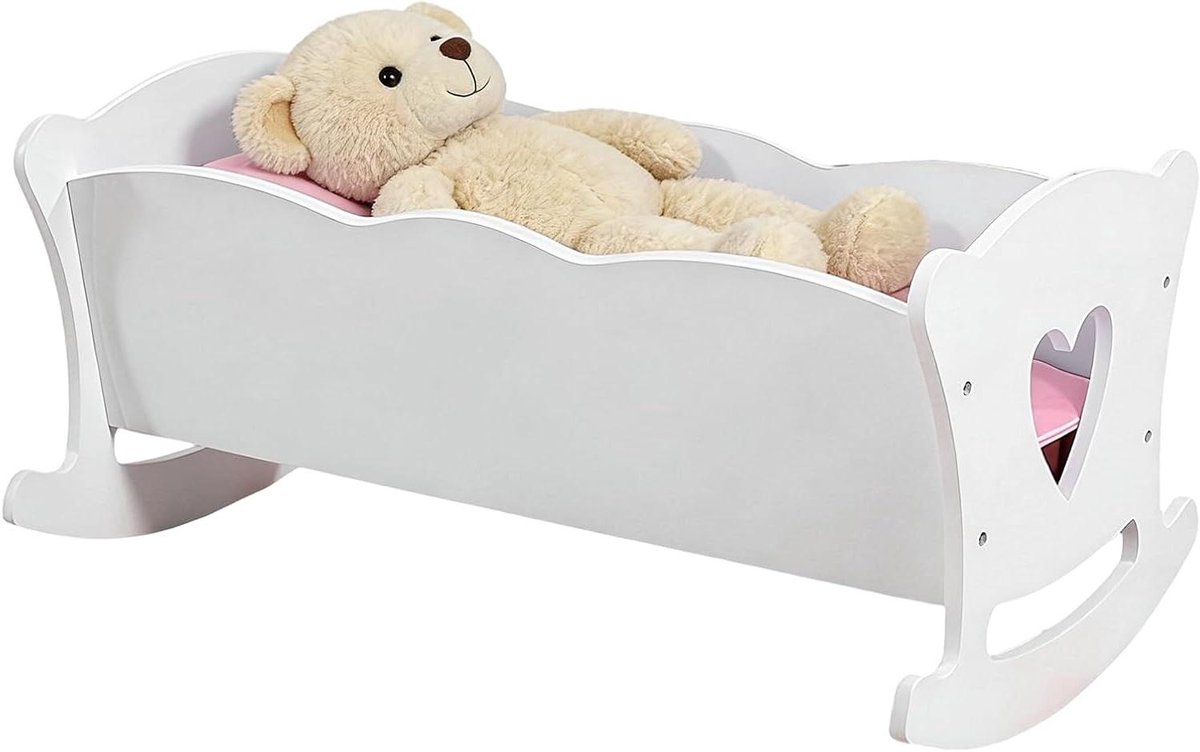 Poppenbed Houten Set - Poppenwieg Kinderbed - Rollenspel Stimuleren - Inclusief Beddengoed - 58 x 37.5 x 5.5 cm