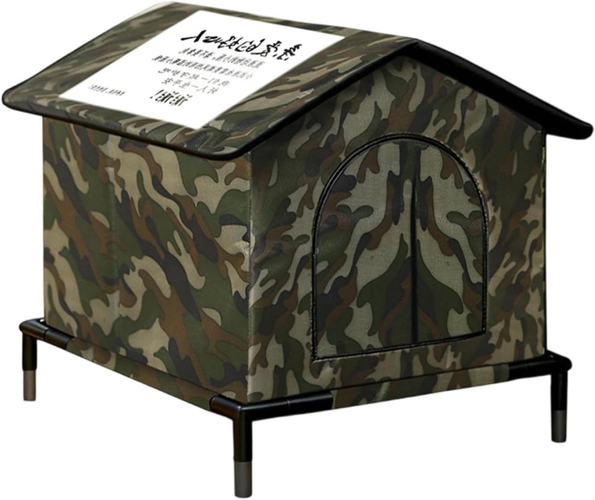 Geïsoleerd Kattenhuis - Dierenasiel Buiten - Bescherming Tegen Weer - Weerbestendige Overhang - 7D x 32B x 7H cm - Camouflage