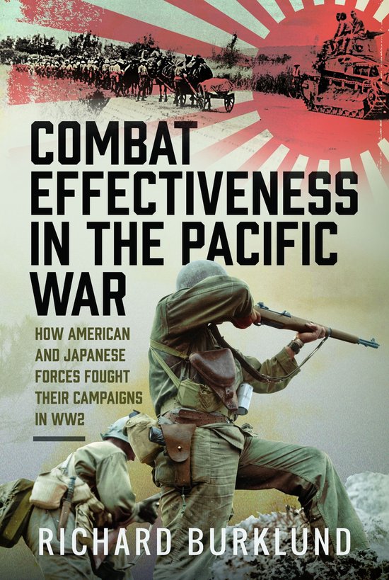 Livre "Combat Effectiveness in the Pacific War" montrant des soldats au combat, un char et un drapeau japonais.