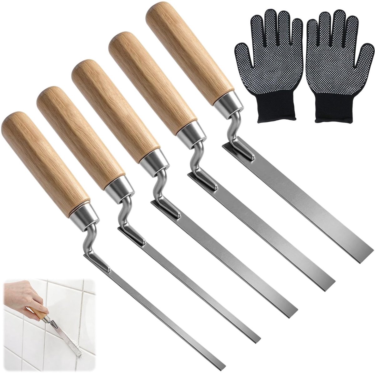 Omgoods - Set van 5 Voegentroffels met Houten Handvat