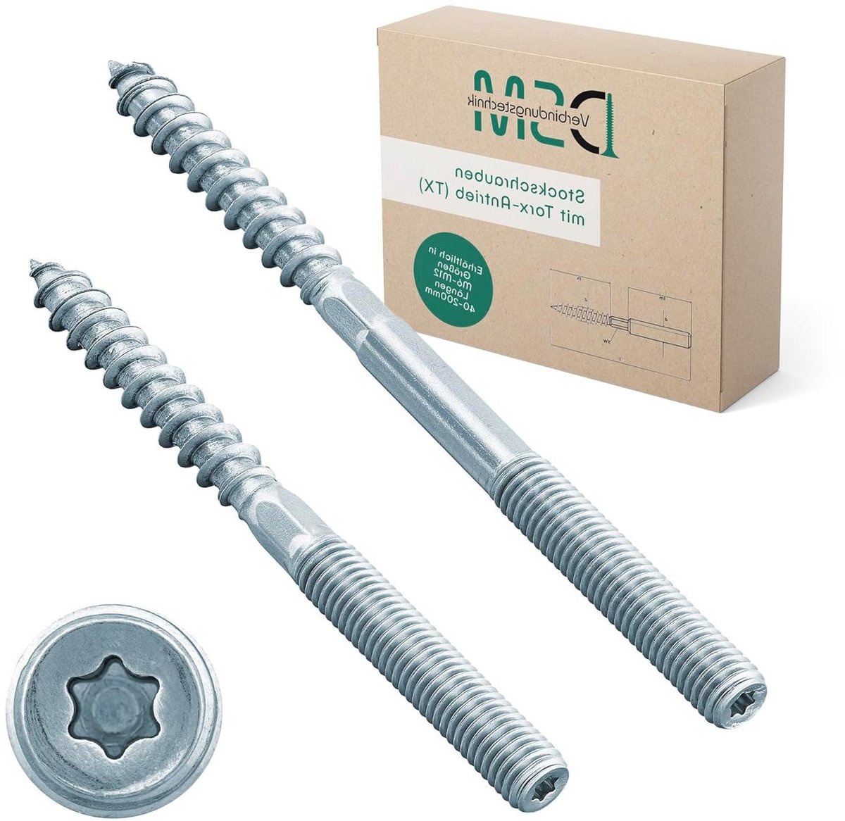 Stokschroeven M8 - Dubbeldraadse Schroeven - Houtverbindingen Maken - Verzinkt Staal Torx - M8 x 200 mm - Zilverkleurig