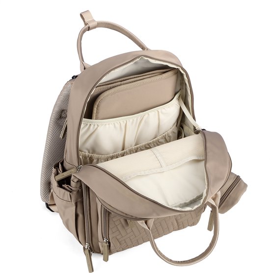 Brisby Premium Luiertas – Uitgebreide en Functionele Verzorgingstas – met buggymontage – Anti Diefstal Vakken - Reistrolley Sleeve - Inclusief verschoonmatje t.w.v.15,99 euro en speenhouder - Levenslange Garantie - Natural Greige — afbeelding 5