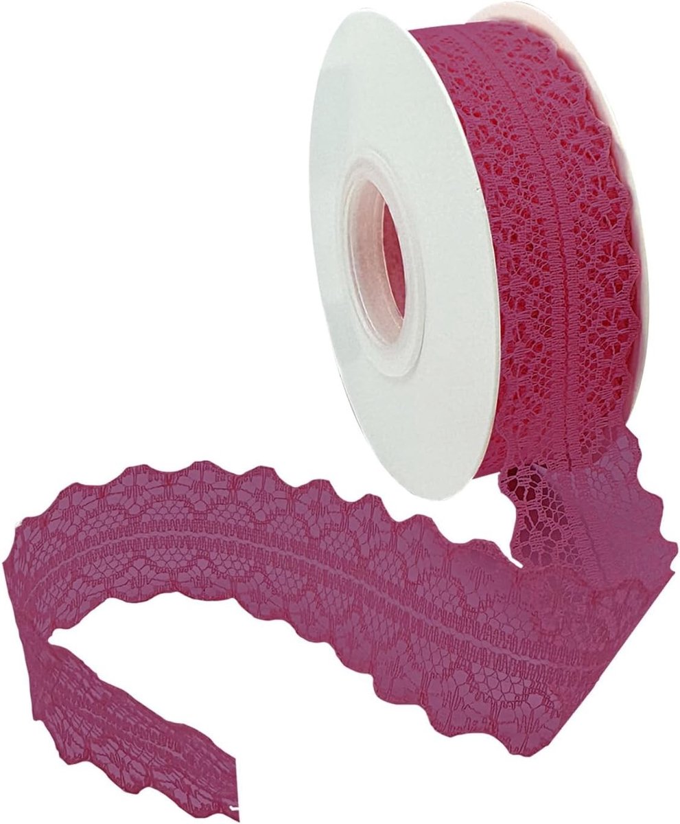 Vintage Kant Ribbons voor Naaiwerk - Breed 3cm Kant voor DIY Bruiloft Tafelversiering en Cadeaus (45m/Rol, Rood-Wijn)