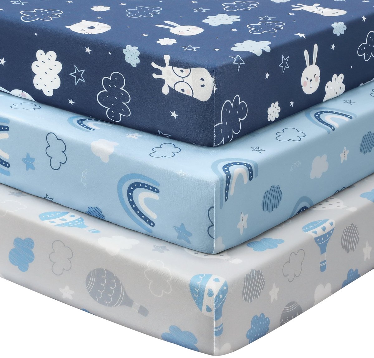 Omgoods - Set van 3 Ultra Zachte Fitted Bedhoezen voor Babybedden 120 x 60 cm