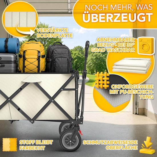Bolderkar Opvouwbaar - Handwagen Transportwagen - Spullen Vervoeren - Extra Brede Banden - 300 liter - Beige — afbeelding 4