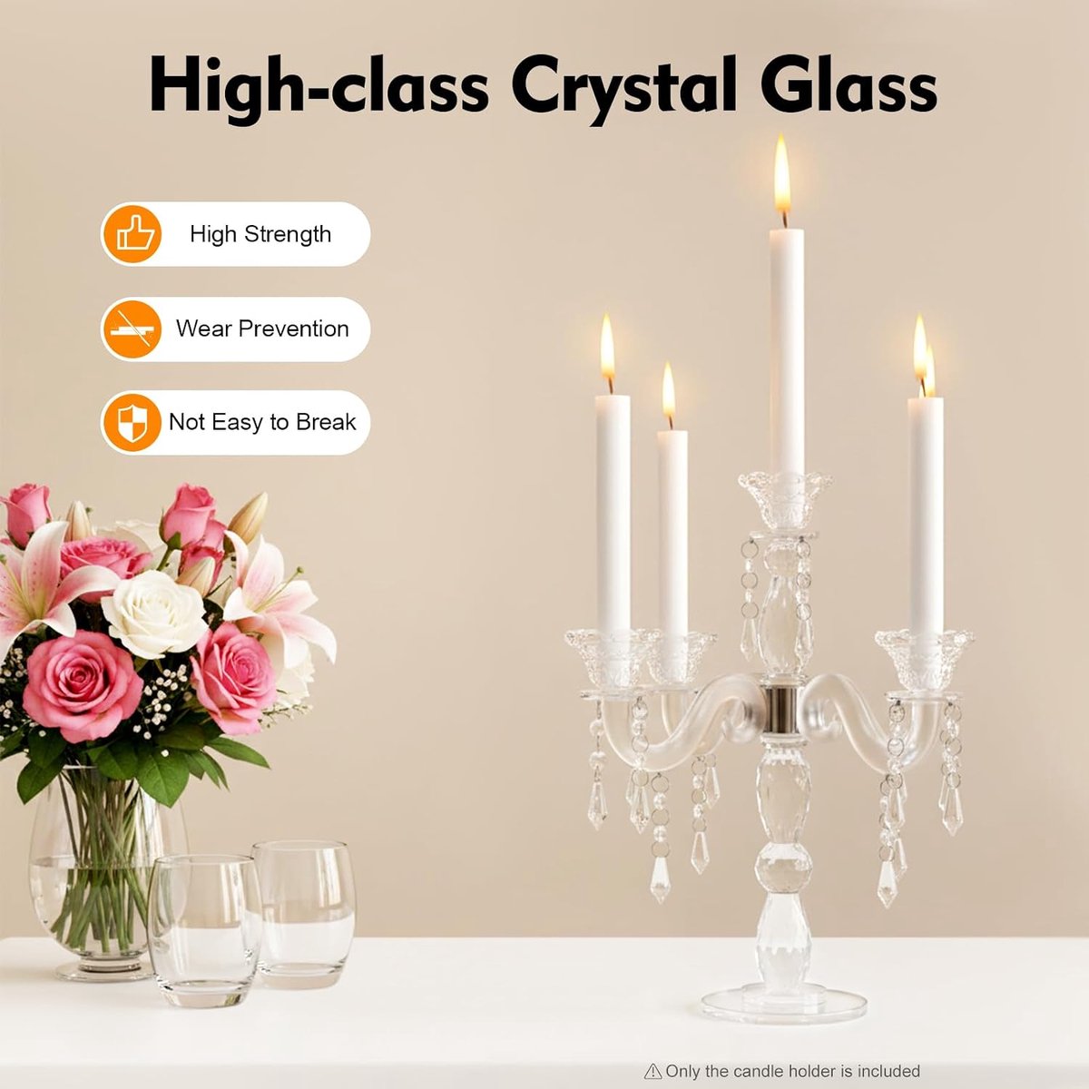 Kandelaar Kristalglas - Kaarsenhouder Tafeldecoratie - Romantische Sfeer Creëren - 5-Armig Ontwerp - 355 cm Hoog - Transparant