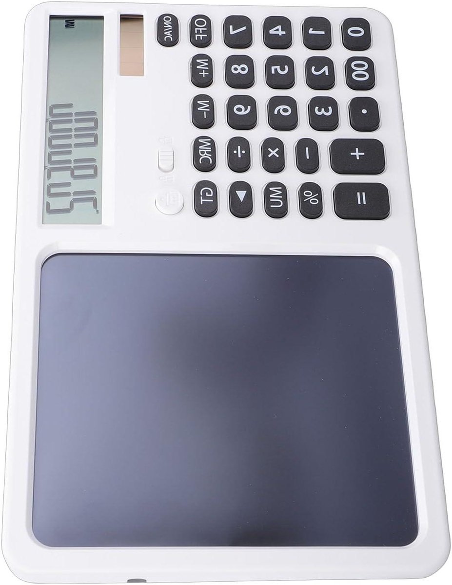 Rekenmachine met Notitieblok - Schrijfblok Calculator - Aantekeningen Maken - Dubbele Stroombron - 12 Cijfers - Wit