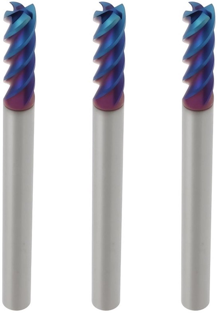 Freesboor HRC 65 - 4 Bladen - 4mm Schachtdiameter - Blauwe Nano Coating - CNC Bewerking - Snijdiameter 4mm - Helix Hoek 45° - Frees