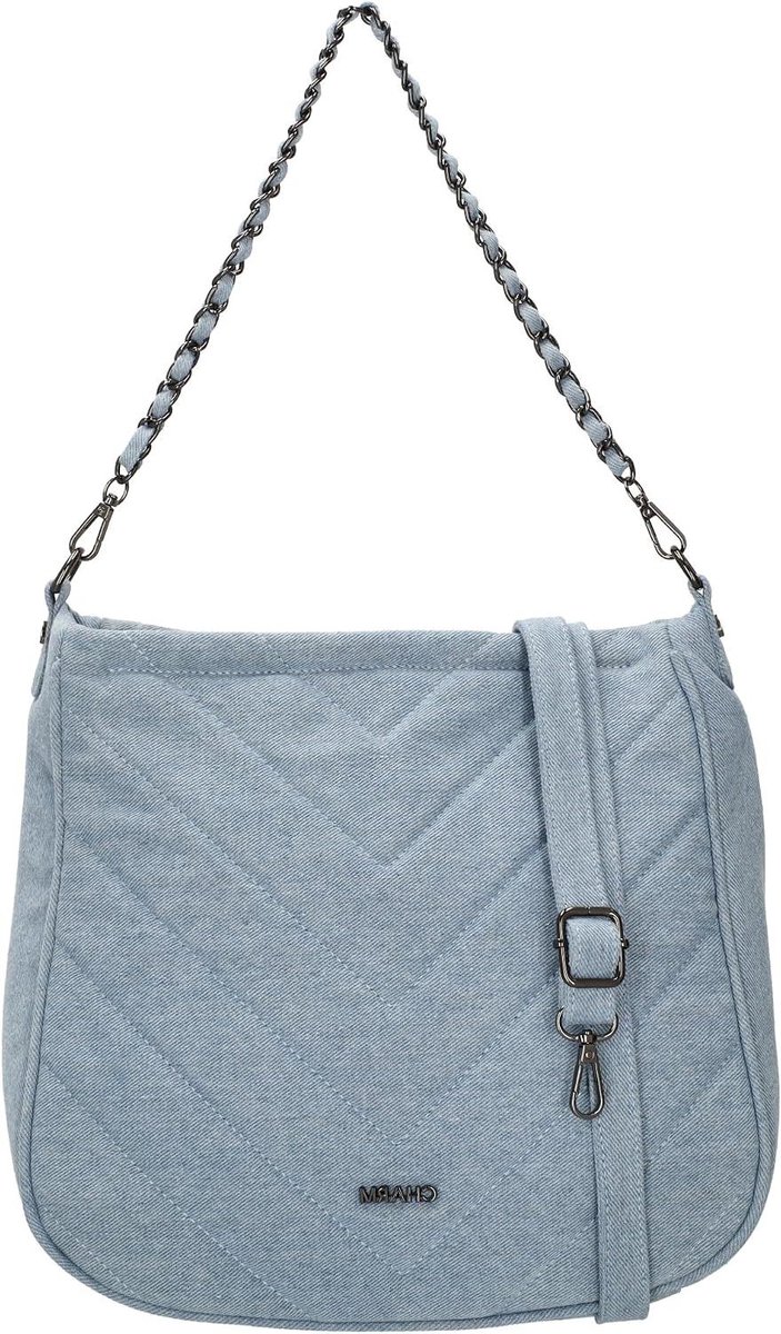 Hollywood Schoudertas - Katoenen Tas - Dagelijks Gebruik - Afneembare Ketting - 31 x 12 x 29 cm - Middenblauw