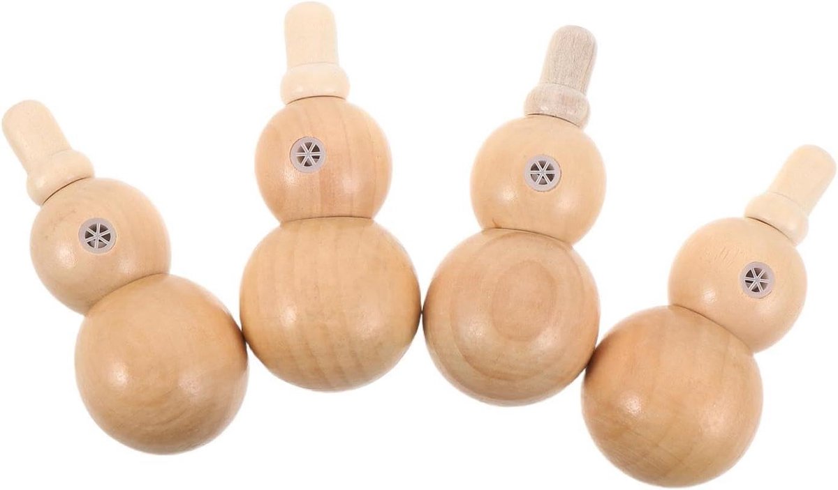 Houten Kazoo Set - Hout Blaasinstrument - Muziek Maken - Handgemaakte Kalebasvorm - 4 stuks - Khaki