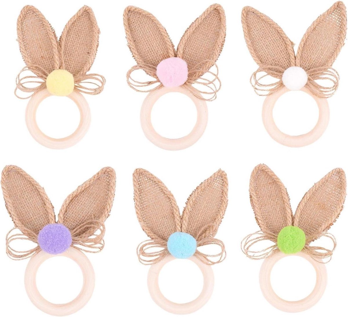 Paasservetringen - Servethouders Decoratieve Ringen - Tafeldecoratie - Schattige Konijnenoren - Set van 6 - Beige