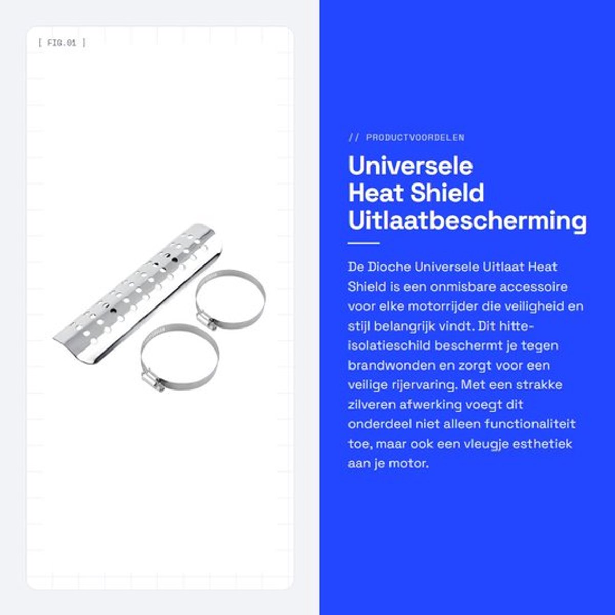 Heat Shield Universeel - 2 Klemmen - Uitlaatbescherming - Zwart/Zilver - Geschikt voor Motoren - Afmetingen 22.9 x 6 cm