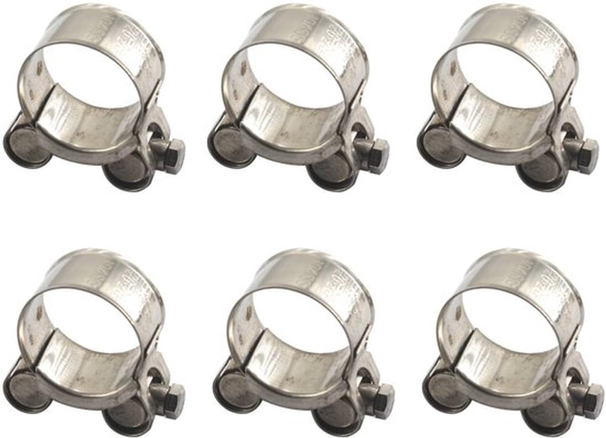 (Pack van 6) Maat 23-25mm T-Bolt Slangklem 304 RVS Buisklemmen Pijpklem