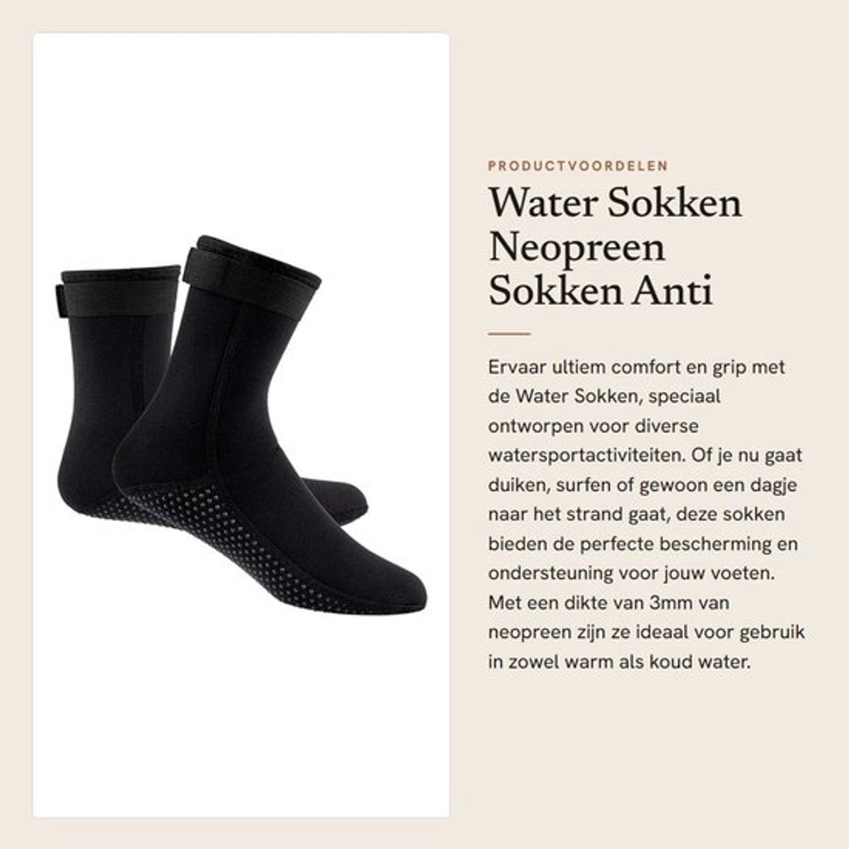 Watersokken 3mm Neopreen - Antislip - Wetsuit Sokken - Zwart - Maten XS t/m XXL - Ideaal voor Strand en Duiken - Duiksokken