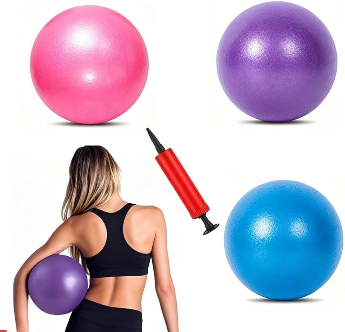 Set van 3 antislip Pilatesballen van 25 cm voor yoga, fitness en evenwichtstraining, ideaal als gymnastiekaccessoire