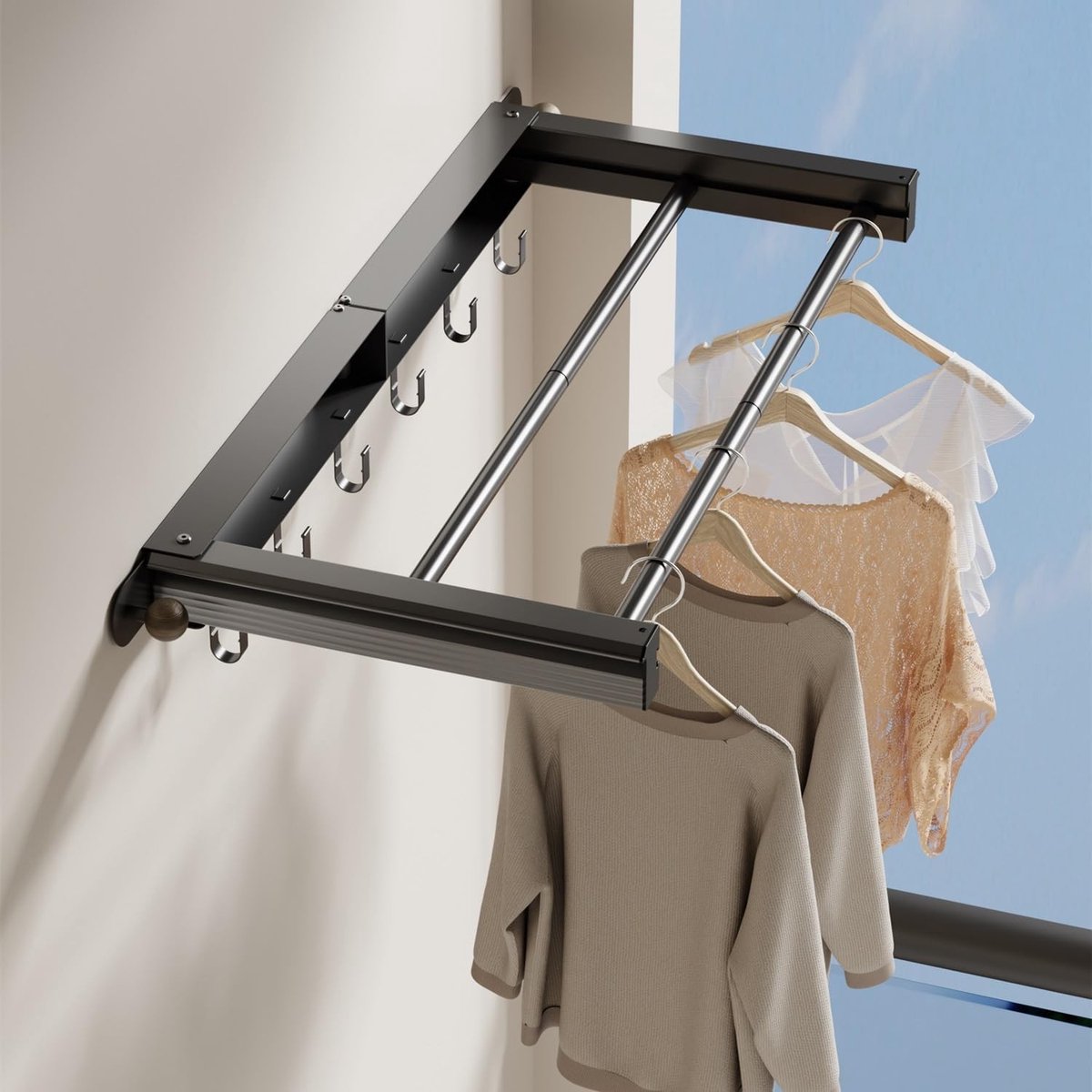 Droogrek voor radiator - Zwart - 70 Centimeter - Opvouwbaar Wandwasrek van Aluminium en Staal - Voor Binnen en Buiten