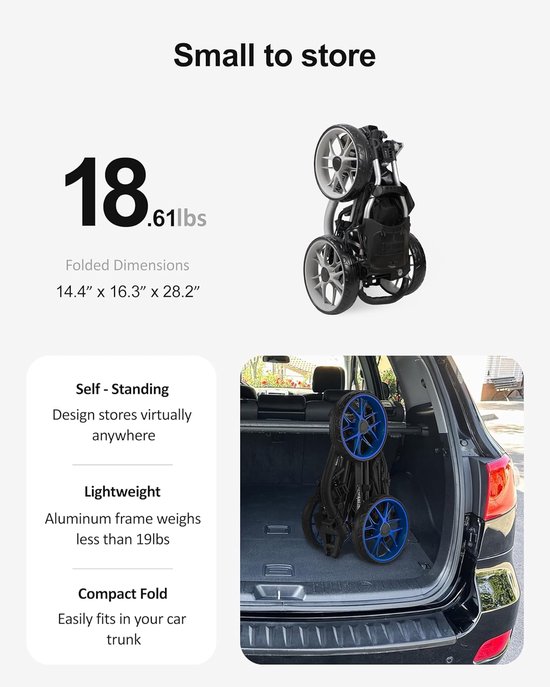 Golfkar met 3 Wielen - Golftrolley Opvouwbaar - Golfen Clubs Vervoeren - Eenvoudig Inklapbaar — afbeelding 4