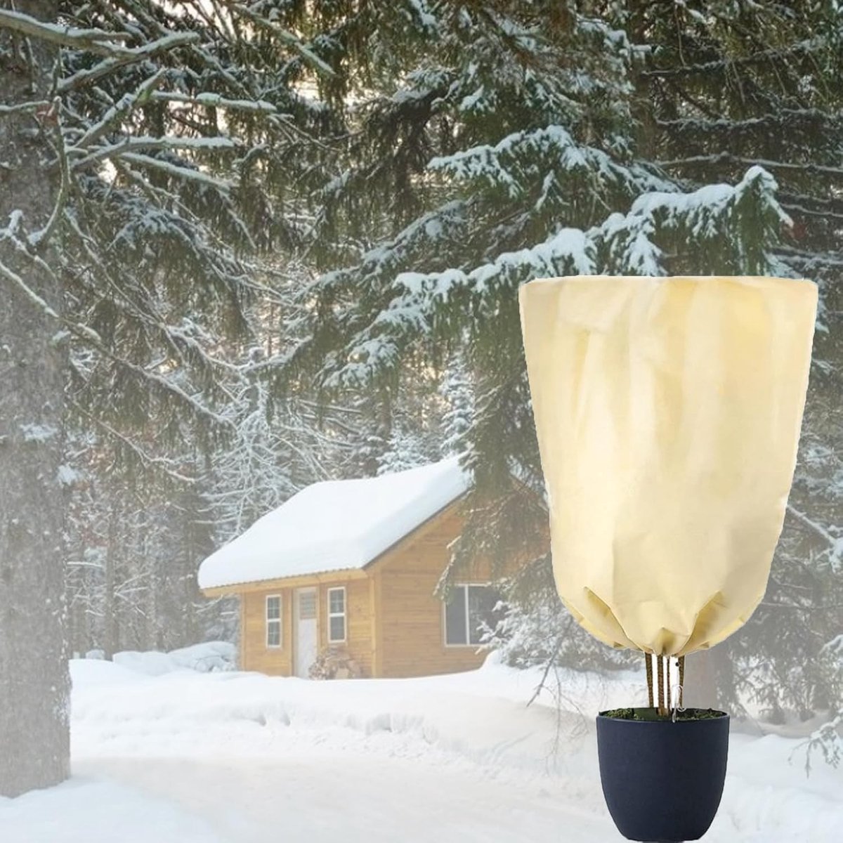 Winterbescherming voor planten 200 x 240 cm, ademende potplantenzak met trekkoord en rits, vorstbescherming en plantbescherming in beige, ideaal voor tuin en balkon
