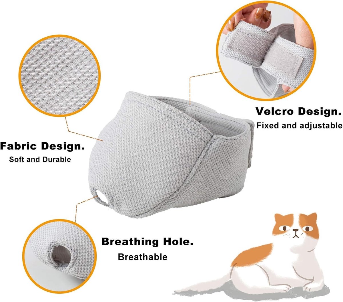 Ademend Kattenmuilkorf van Mesh, Mondbeschermer voor Katten om Bijten, Kauwen en Verzorging te Voorkomen (XS, Grijs)