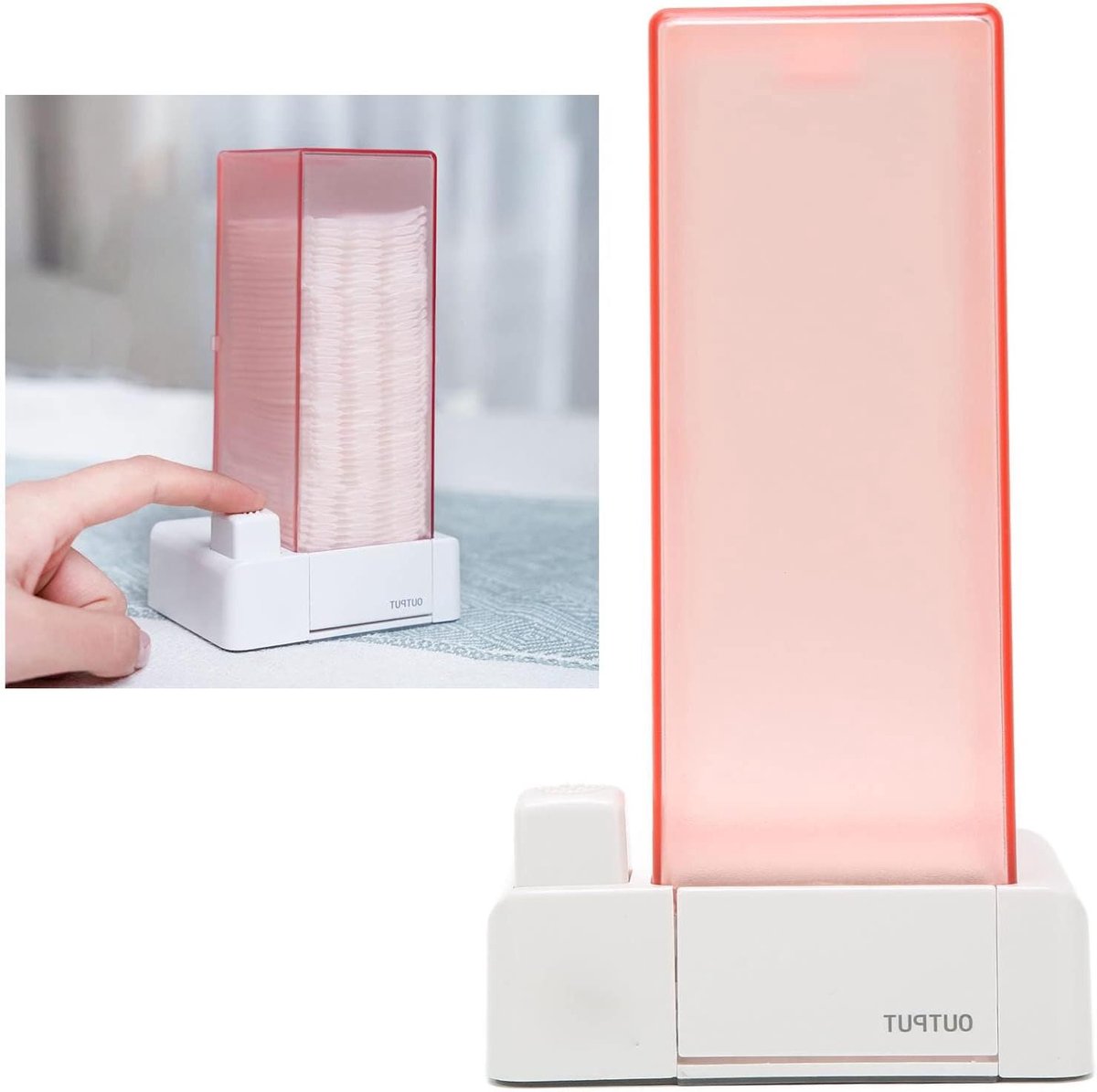 Wattenschijfjes Dispenser - Katoenen Schijfjeshouder - Hygiënisch Werken - Automatische Dosering - 18 x 10 x 8 cm - Roze Transparant