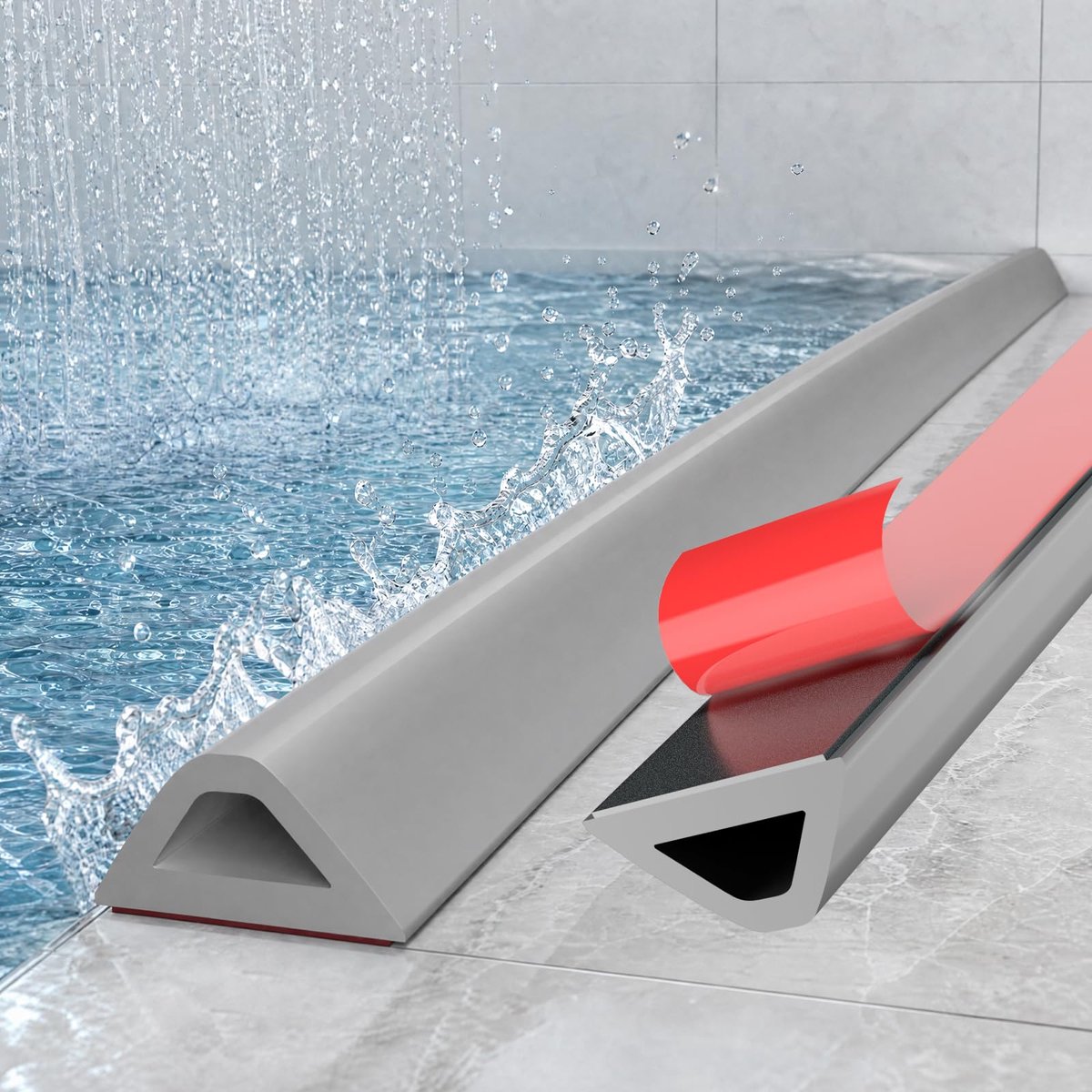 alophoty Siliconen Waterstopstrip 170cm Grijs - Vouwbare Douche Drempel - ShopVlot