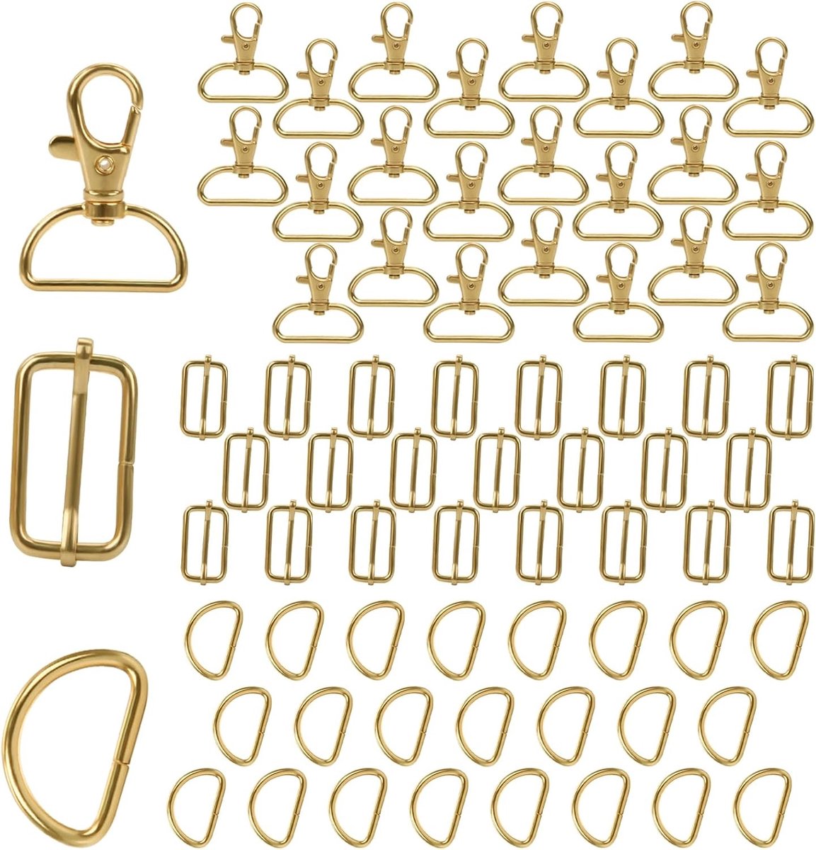 72 Stuks 32mm D-Ringen en Carabiners voor Tassen - Metaal Accessoires voor Handwerk, Sleutelhangers en Verstelbare Riemen