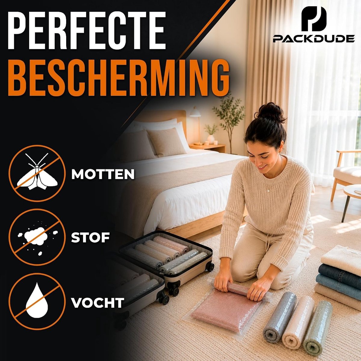 Vacuümzakken voor Kleding - Transparant - 60 x 40 cm - Oprolbare Reiszakken - Voor Backpacken en Koffers