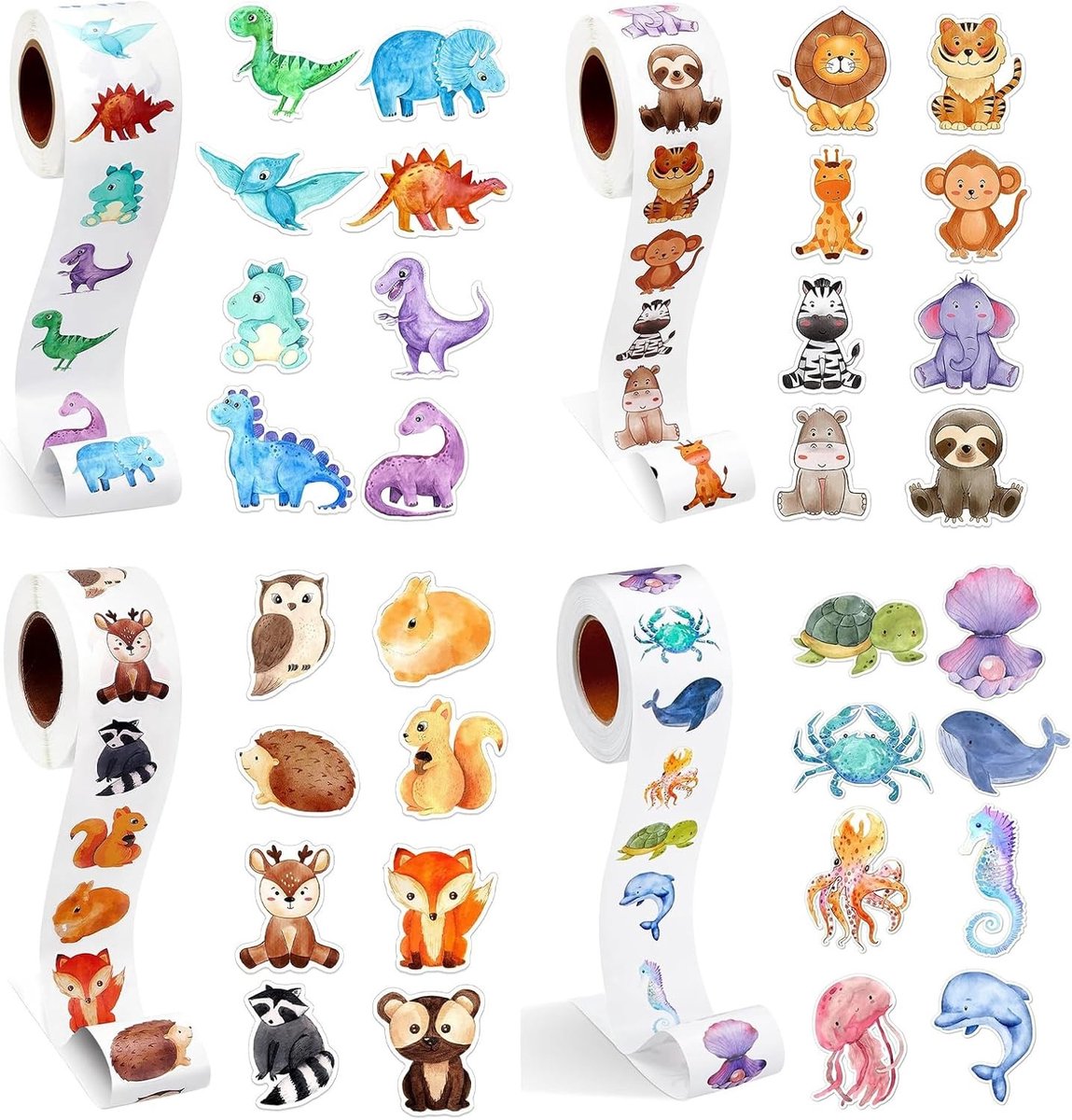 Ronde Dieren Stickers voor Kinderen - 2000 Stuks, Zelfklevend, Beloningsstickers met 32 Patroontjes van Zee- en Landdieren