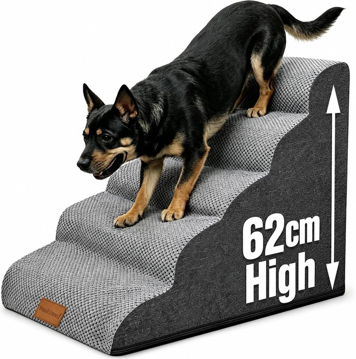 Hondentrap - Grijs - 40 x 87 x 62 cm - Zachte Treden met Antislip Onderkant - Voor Kleine Honden en Oudere Huisdieren