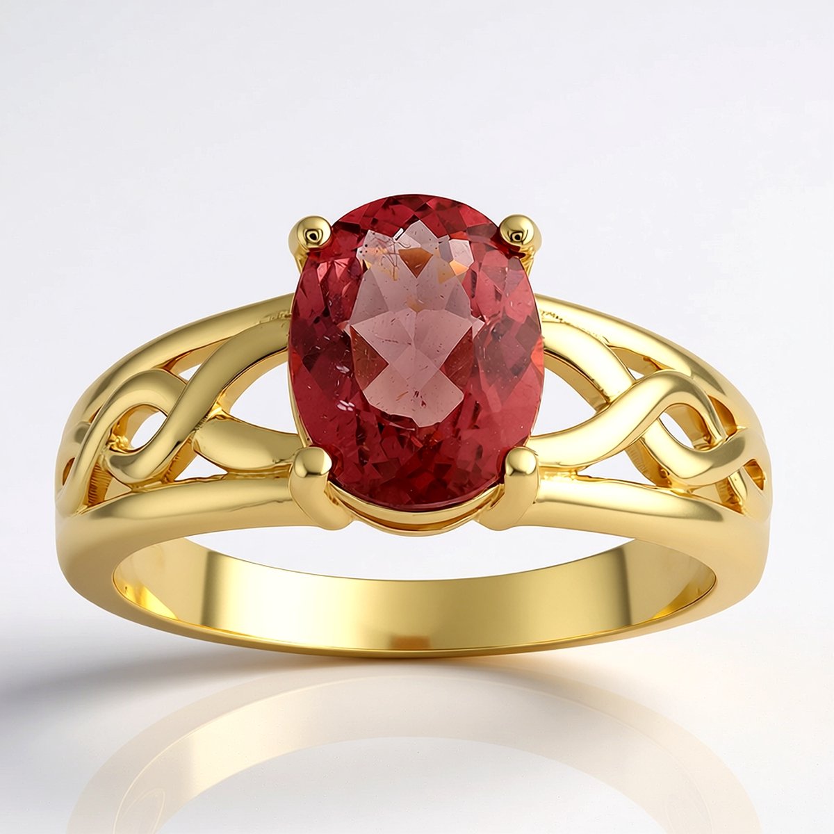 Cavill - Gouden damesring 375 geelgoud met 1,462 ct ovale rode apatiet - luxe elegante Braziliaanse edelsteen ring