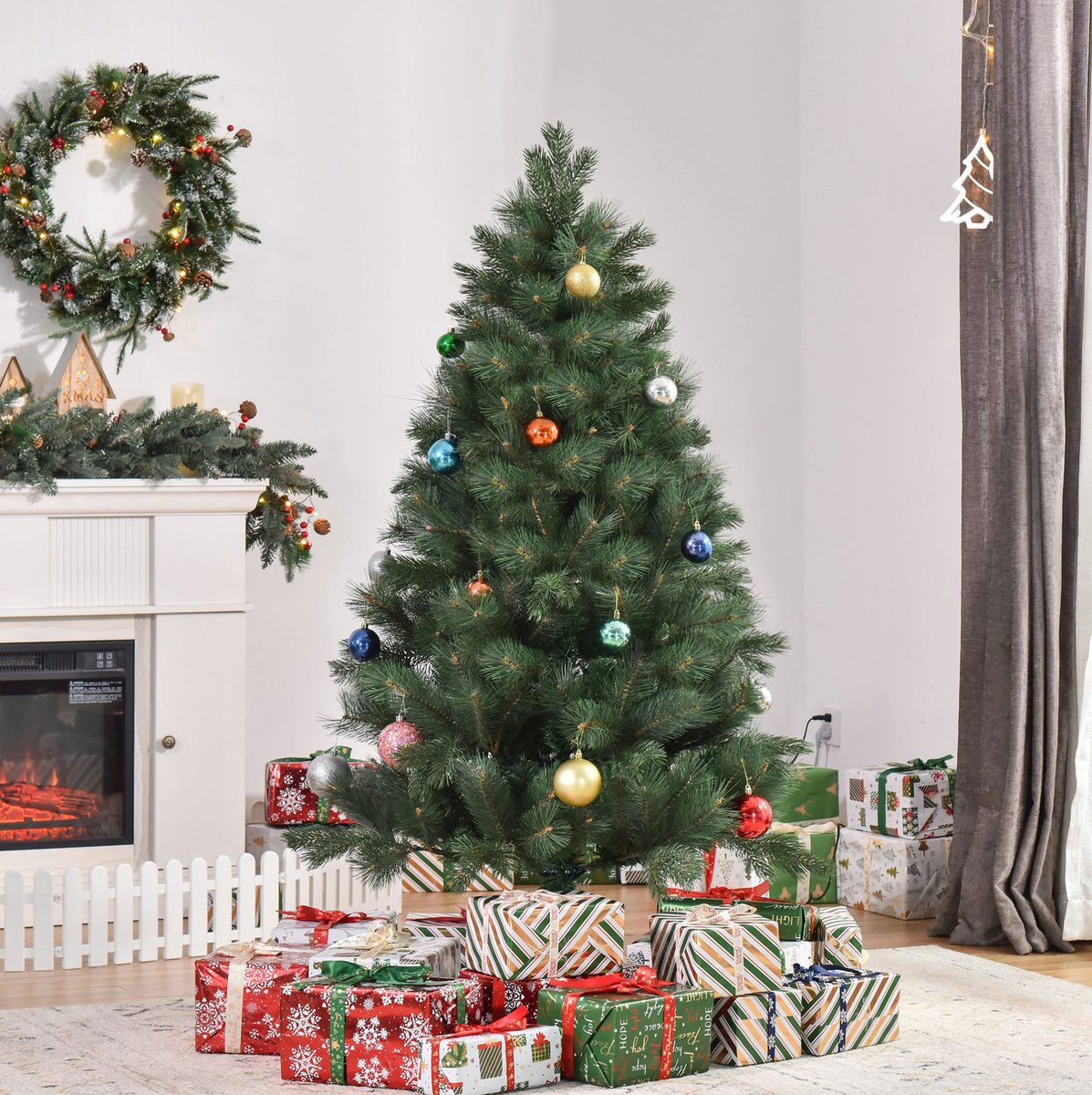 REDOM - Kunstkerstboom - Realistische naaldstructuur - Met stabiele voet en opklapbare poten - Voor binnen - Kunststof - Groen - Ø90 x 180 cm