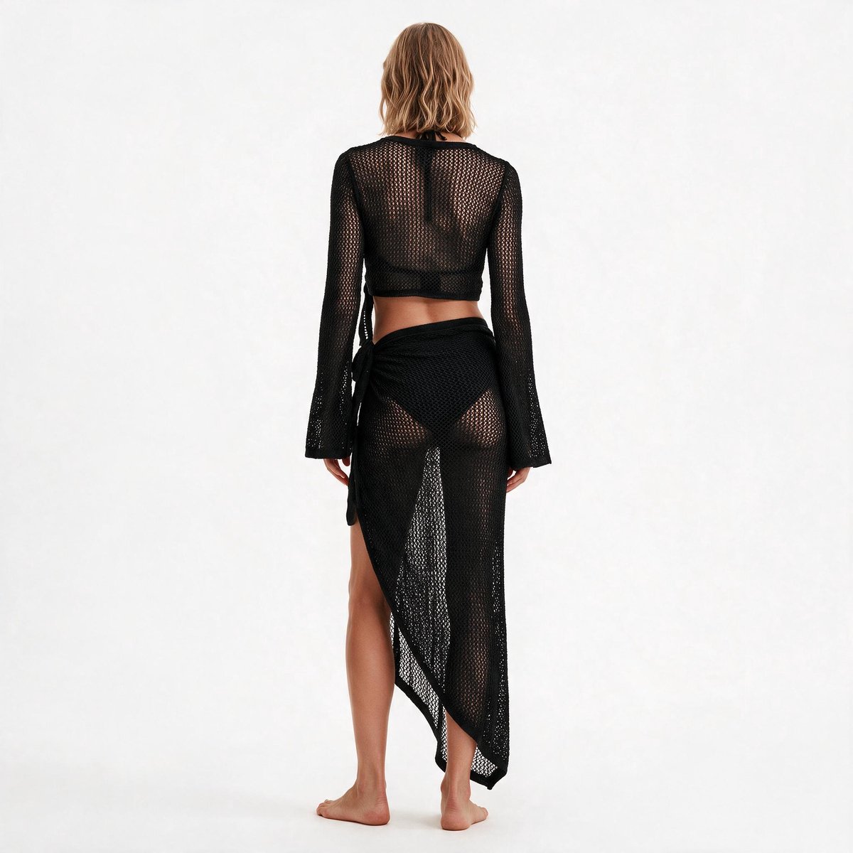 Imily Bela Dames Gehaakte Strandset met Croptop en Wikkelrok