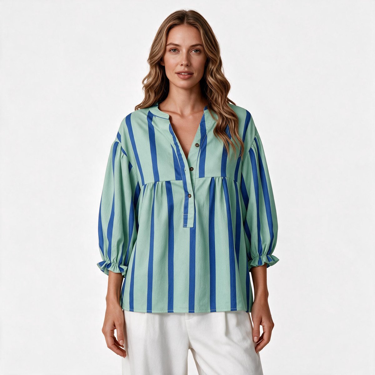 Imily Bela Dames Gestreepte Blouse met Lange Pofmouwen