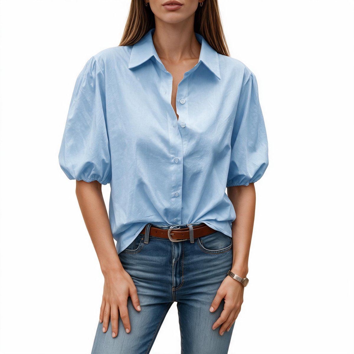 Imily Bela Dames Blouse met Kraag en Pofmouwen